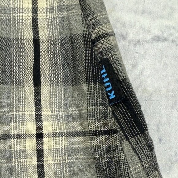 Kuhl Mens XL Pearl Snap Gray Plaid Western Long Sleeve Flannel Shirt Outdoor - Picture 15 of 16